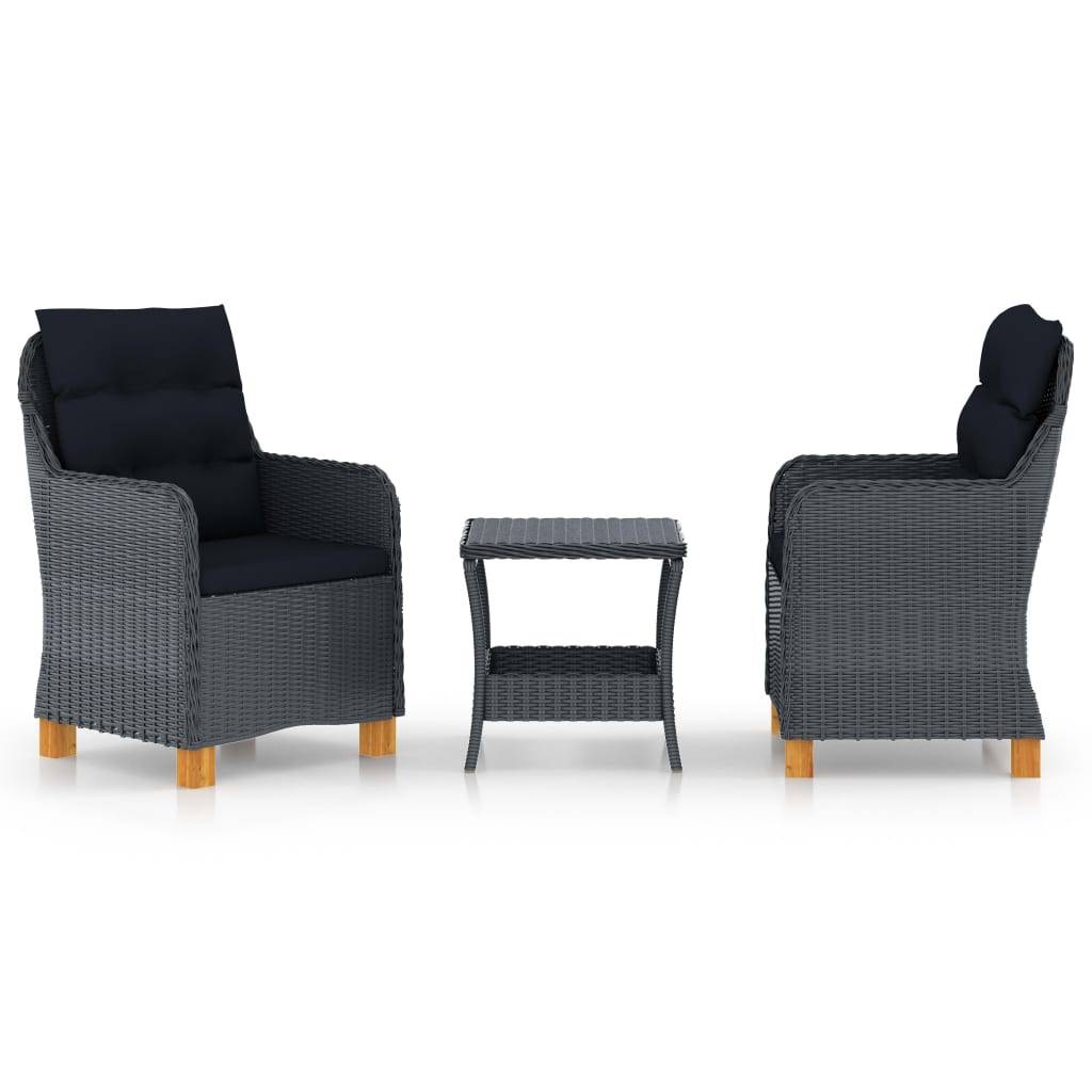 Helloshop26 - Salon de jardin meuble d'extérieur ensemble de mobilier 3 pièces avec coussins résine tressée gris foncé - Imagen 1