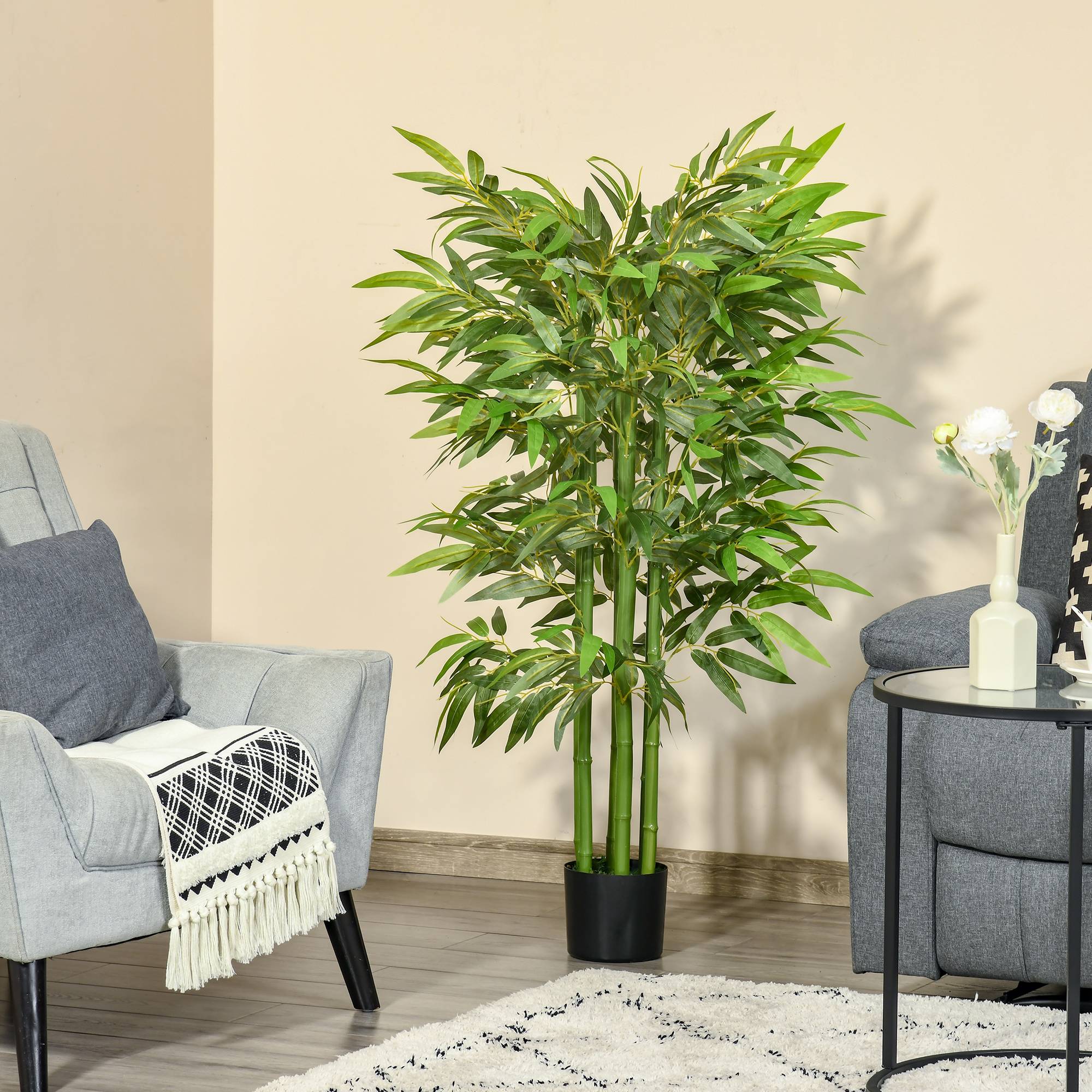 Plante artificielle bambou arbre artificiel 140 cm avec pot, fausse plante vert décoration d'intérieur - Image 9