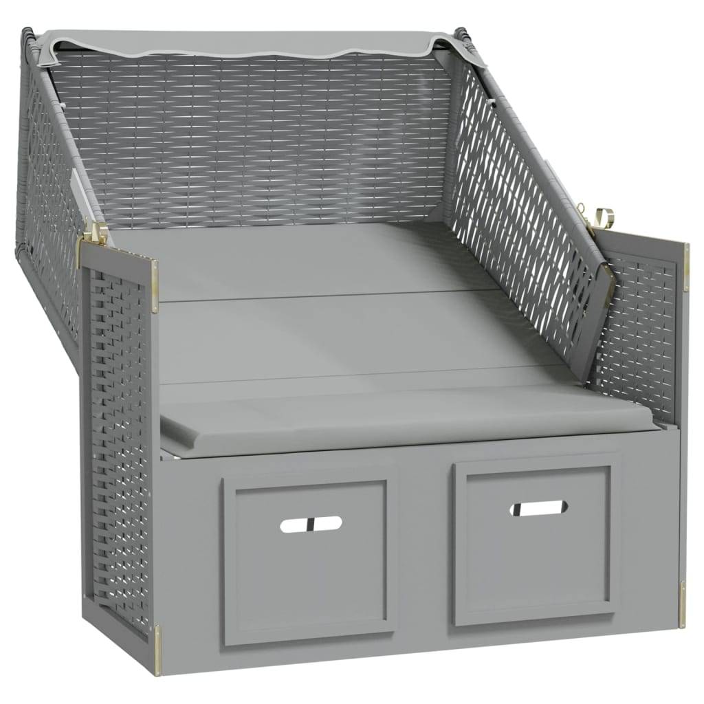 Helloshop26 - Strandkorb avec auvent résine tressée et bois solide gris - Imagen 2