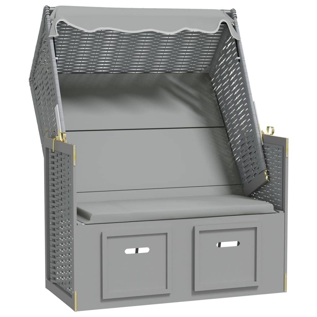 Helloshop26 - Strandkorb avec auvent résine tressée et bois solide gris - Imagen 1
