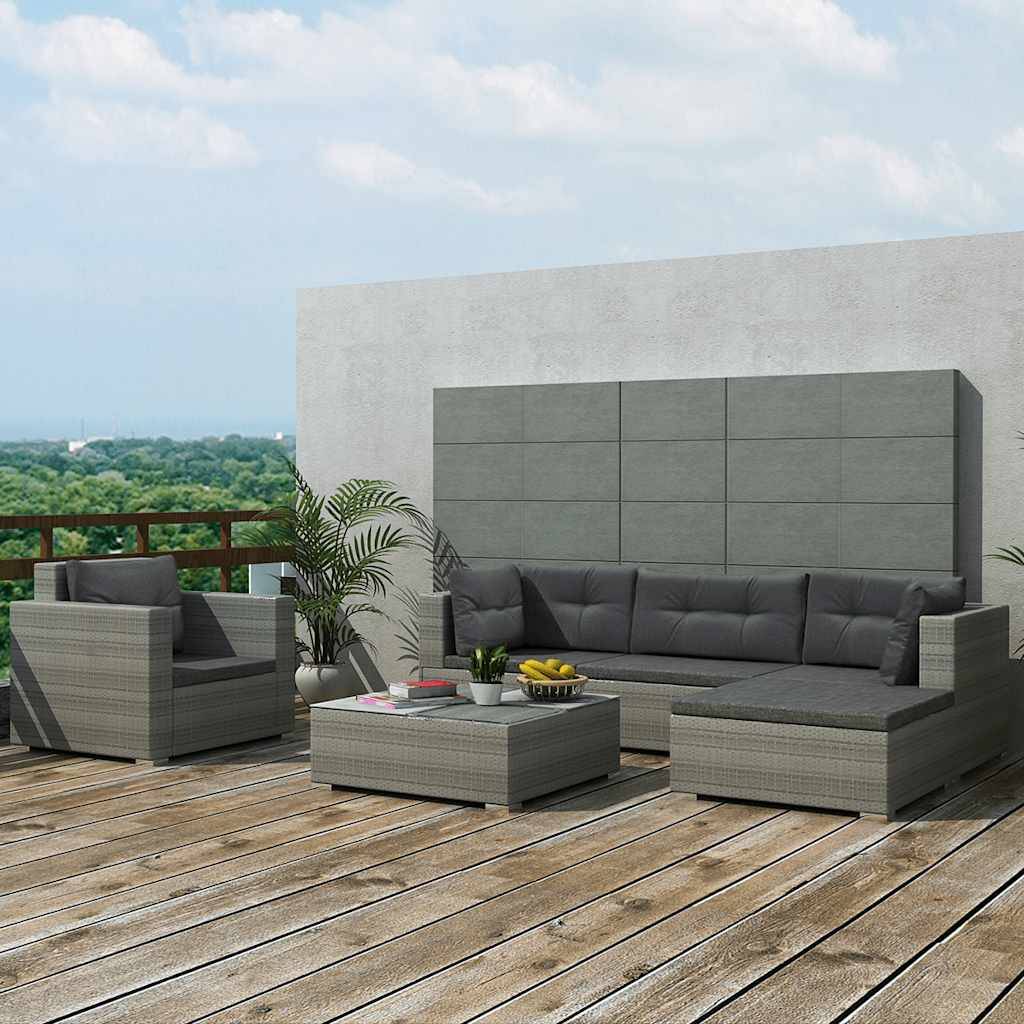 Vidaxl - Salon de jardin 6 pcs avec coussins résine tressée gris vidaXL 41879 - Imagen 1