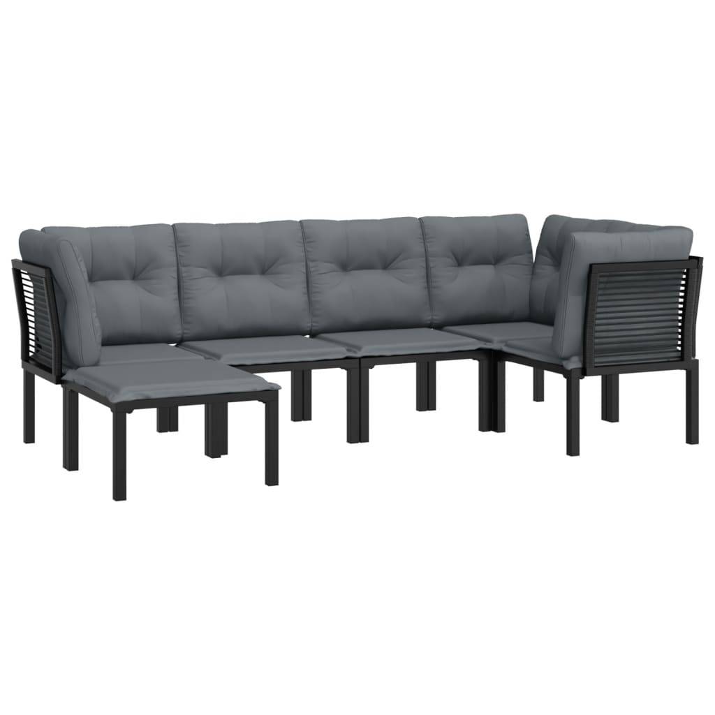 Salon de jardin meuble d'extérieur ensemble de mobilier 6 pièces noir et gris résine tressée - Image 1