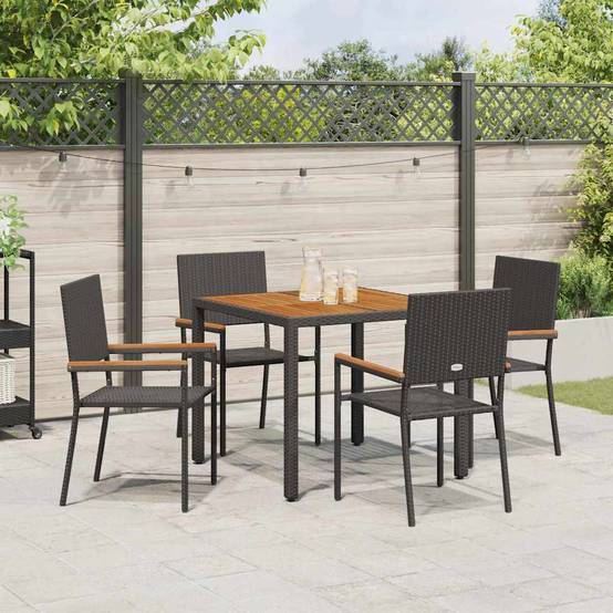 Ensemble de salle à manger pour jardin 5 pcs Noir polyrotin 90 x 90 x 75 cm, Poids :36kg - PANGIVO - Image 4