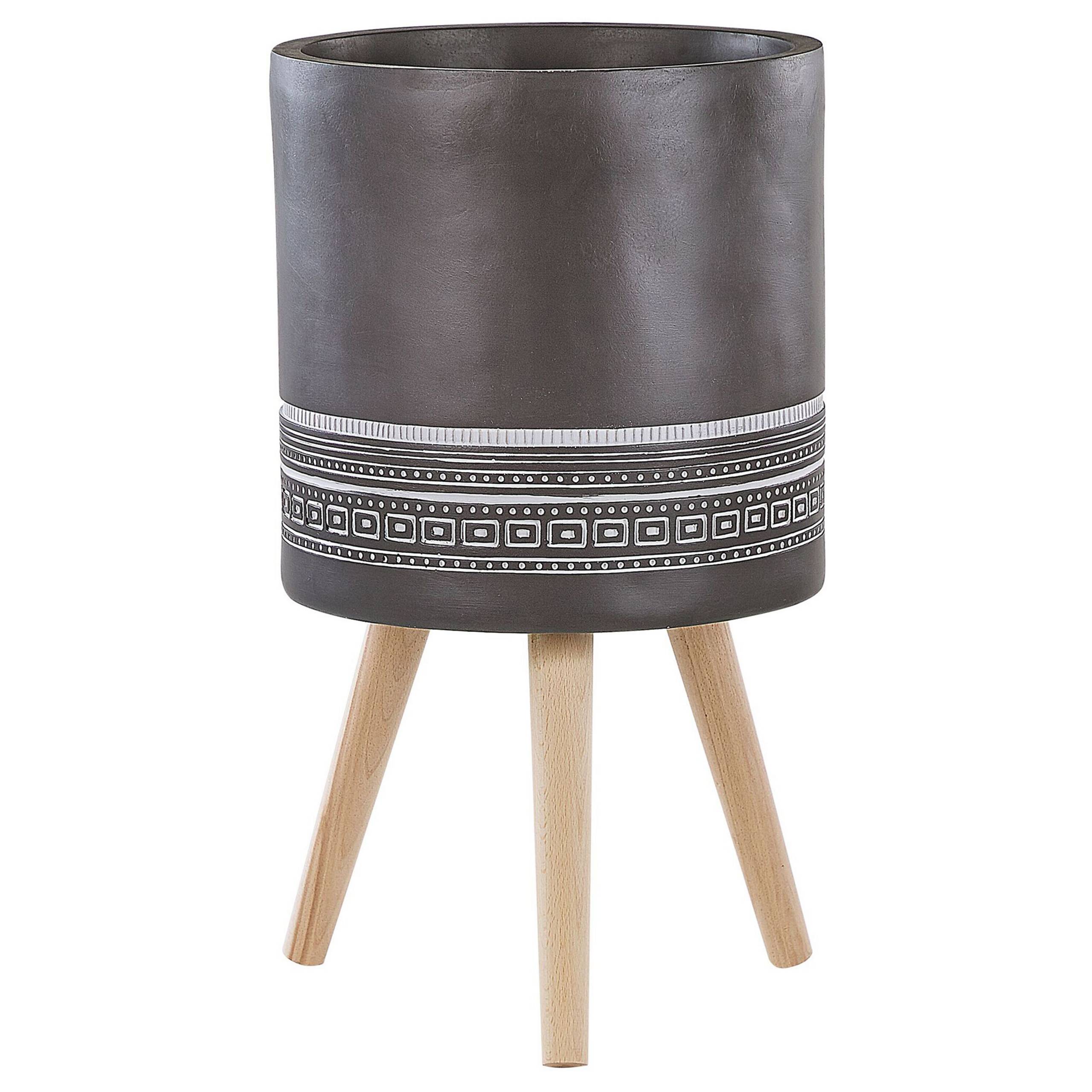 Beliani - Cache-Pot Support Plantes Gris Foncé avec 3 Pieds en Bois 34 cm de Diamètre Motif Ethnique Peint à la Main pour Extérieur et Intérieur Beliani - Imagen 1