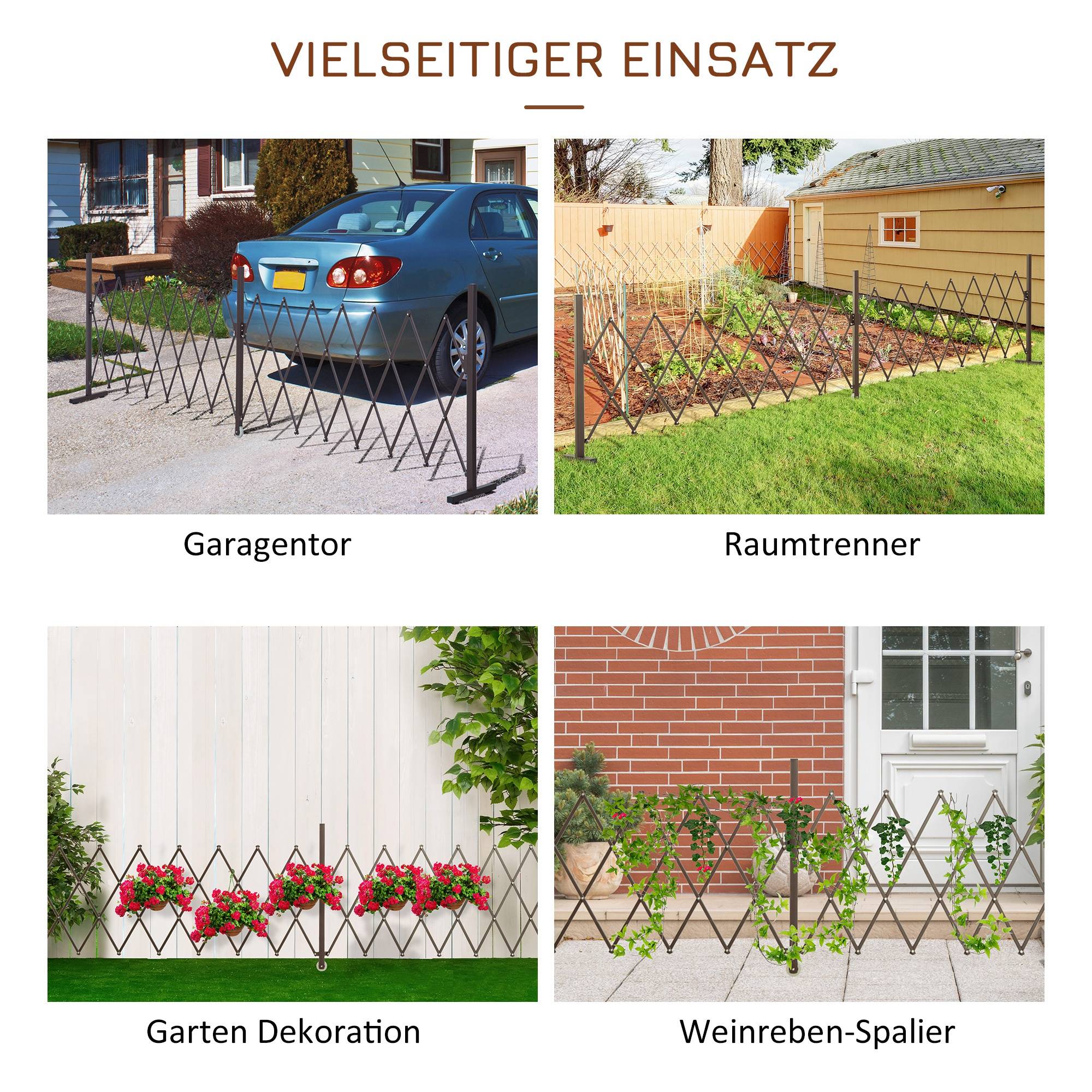 ComfortXL - Barrière extensible jardin aluminium et fer 52 à 405 cm brun foncé séparation terrasse et balcon modulable - Image 4