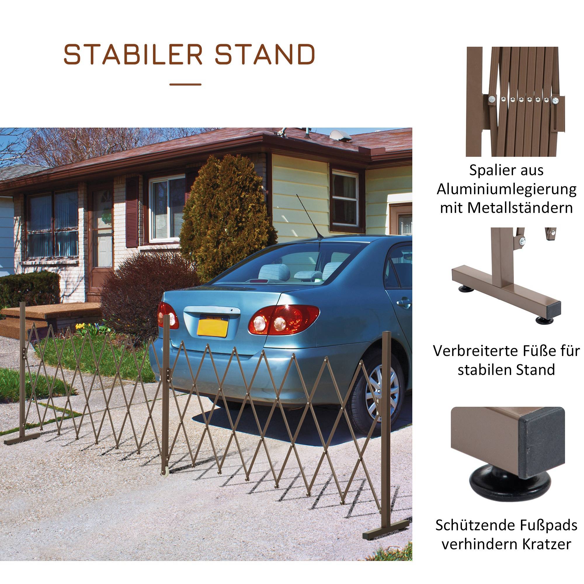 ComfortXL - Barrière extensible jardin aluminium et fer 52 à 405 cm brun foncé séparation terrasse et balcon modulable - Image 6