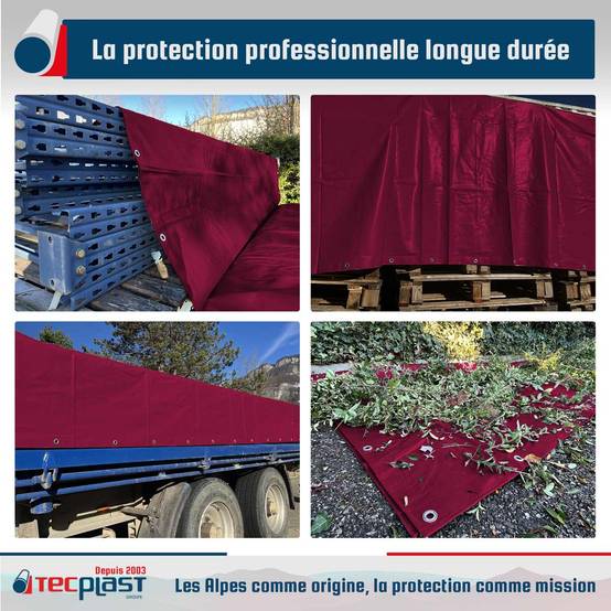 Bâche de Chantier 3x6 m LP506CH Rouge Bordeaux - Garantie 5 ans - Bâche de protection étanche en PVC pour Travaux TECPLAST - Imagen 2