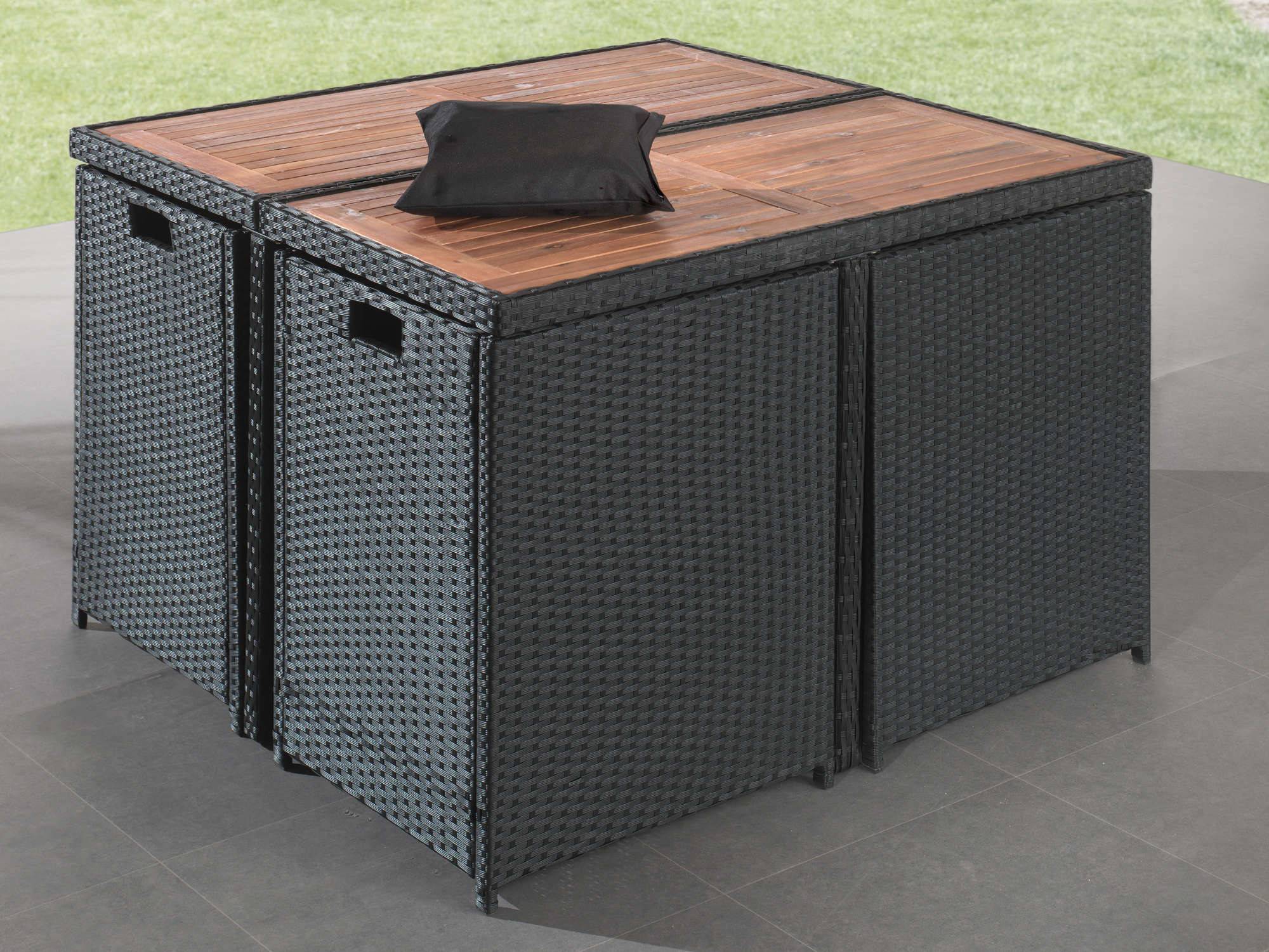 Best Mobilier - Cuba - Salon de jardin encastrable 8 places - en résine tressée - Noir avec coussins gris + housse de protection - Best Mobilier - Imagen 5