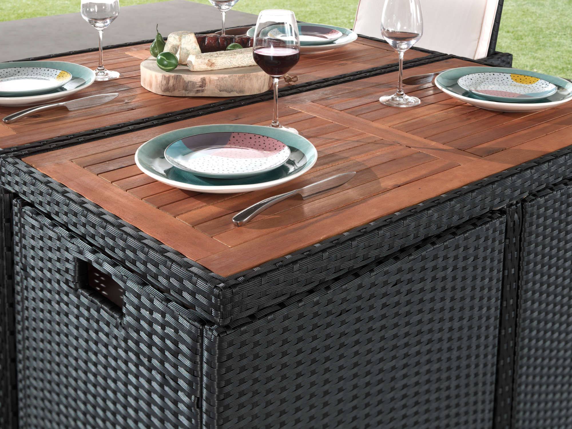 Best Mobilier - Cuba - Salon de jardin encastrable 8 places - en résine tressée - Noir avec coussins gris + housse de protection - Best Mobilier - Imagen 7