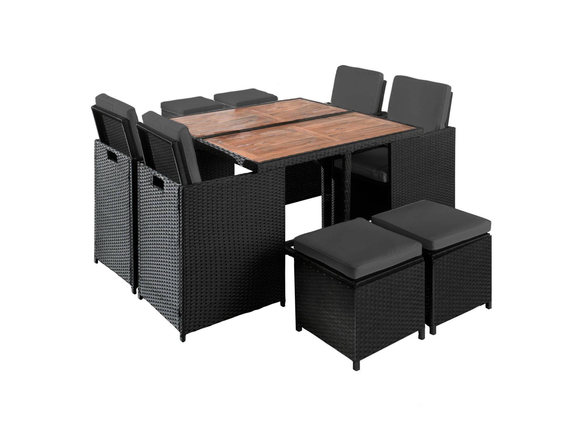 Best Mobilier - Cuba - Salon de jardin encastrable 8 places - en résine tressée - Noir avec coussins gris + housse de protection - Best Mobilier - Imagen 1