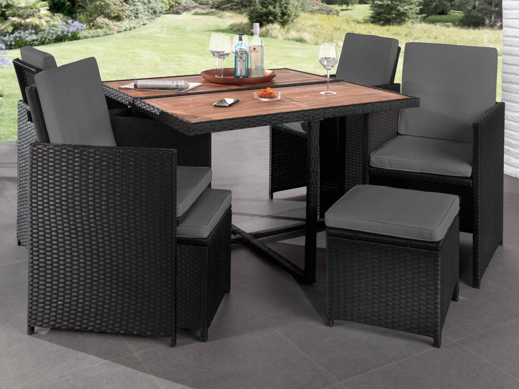 Best Mobilier - Cuba - Salon de jardin encastrable 8 places - en résine tressée - Noir avec coussins gris + housse de protection - Best Mobilier - Imagen 3