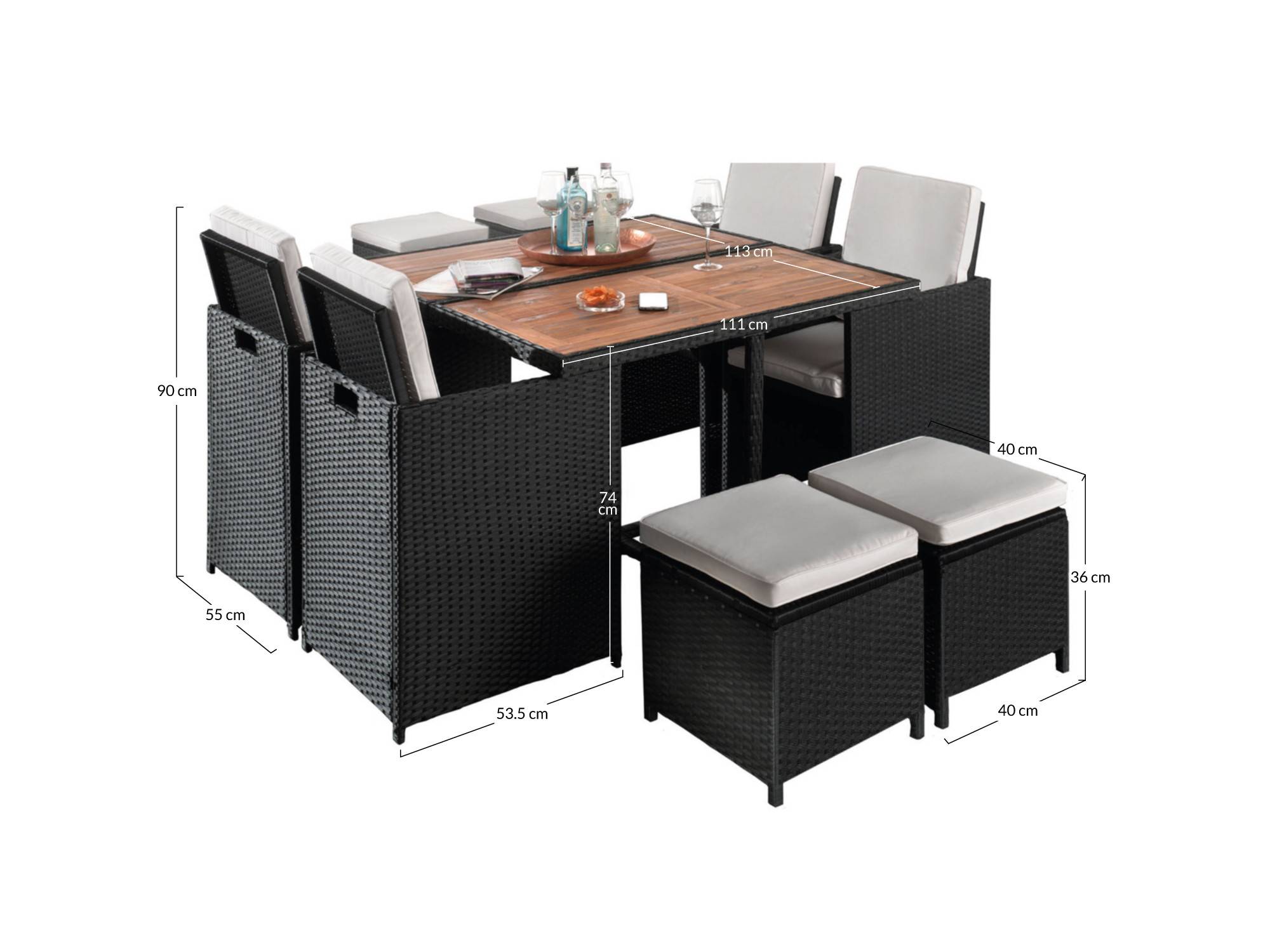 Best Mobilier - Cuba - Salon de jardin encastrable 8 places - en résine tressée - Noir avec coussins gris + housse de protection - Best Mobilier - Imagen 8