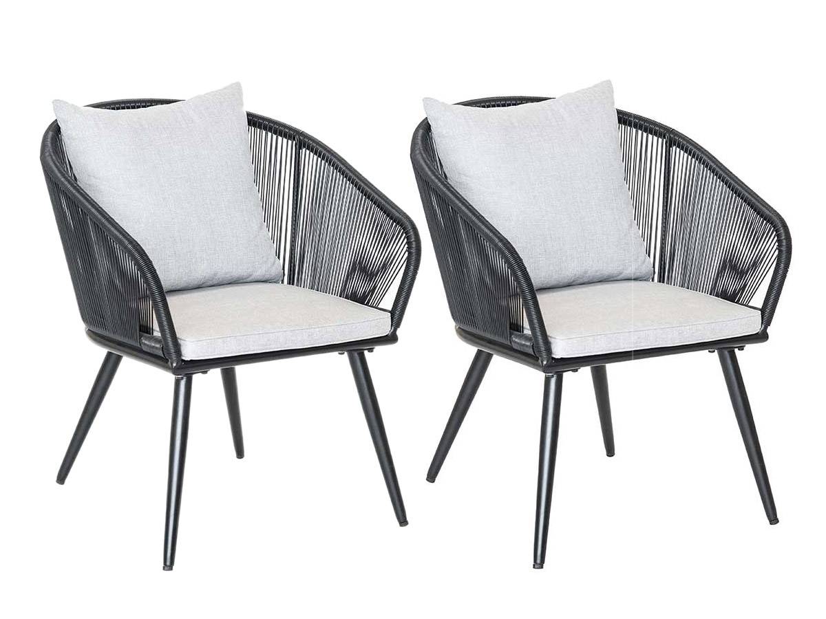 Lot de 2 Fauteuils de jardin en résine tressée structure en alu noir + coussin gris Comores - Jardiline - Imagen 1