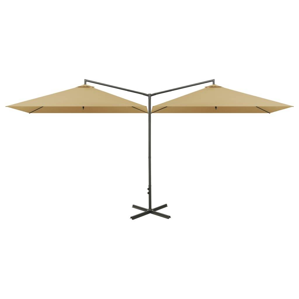 Helloshop26 - Parasol double avec mât en acier taupe 600 x 300 cm - Imagen 1
