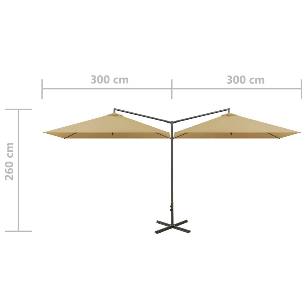 Helloshop26 - Parasol double avec mât en acier taupe 600 x 300 cm - Imagen 6