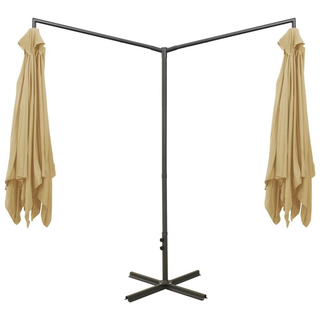 Helloshop26 - Parasol double avec mât en acier taupe 600 x 300 cm - Imagen 3