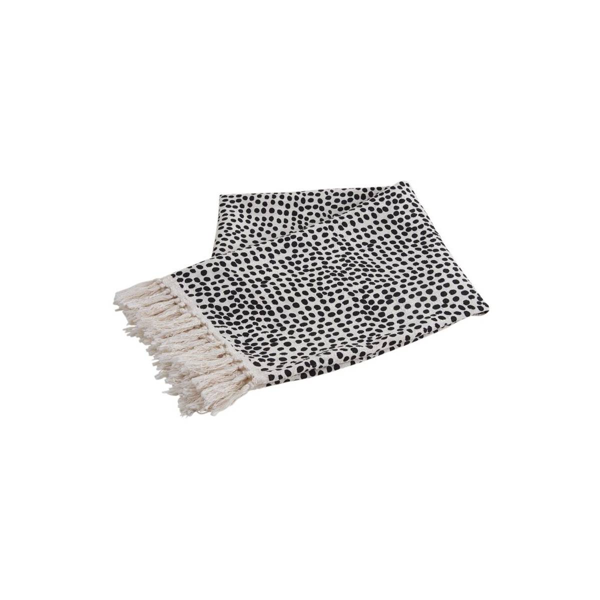 Aubry Gaspard - Plaid en coton blanc à pois noirs - Imagen 1
