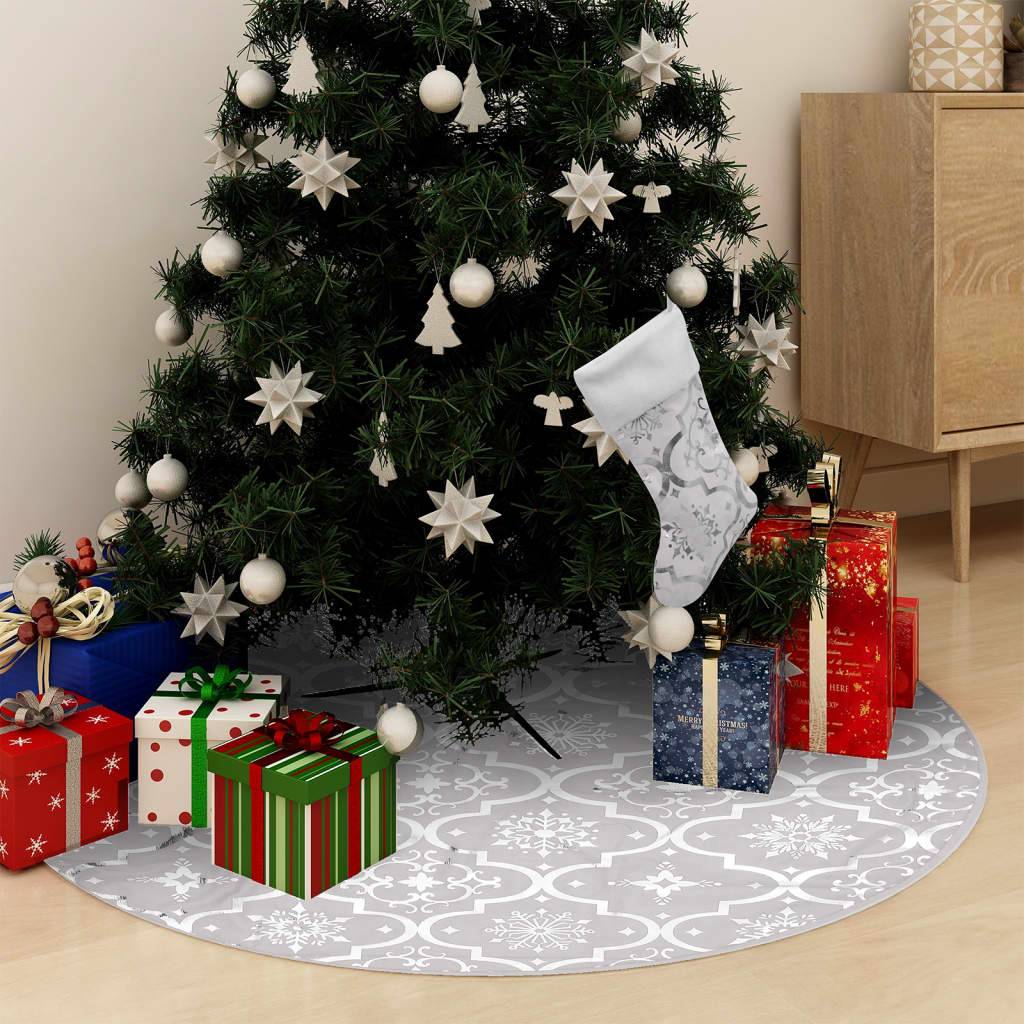 Jupe de sapin de Noël - Robe de sapin - Tapis de sapin de luxe avec chaussette Blanc 90 cm Tissu - Image 2