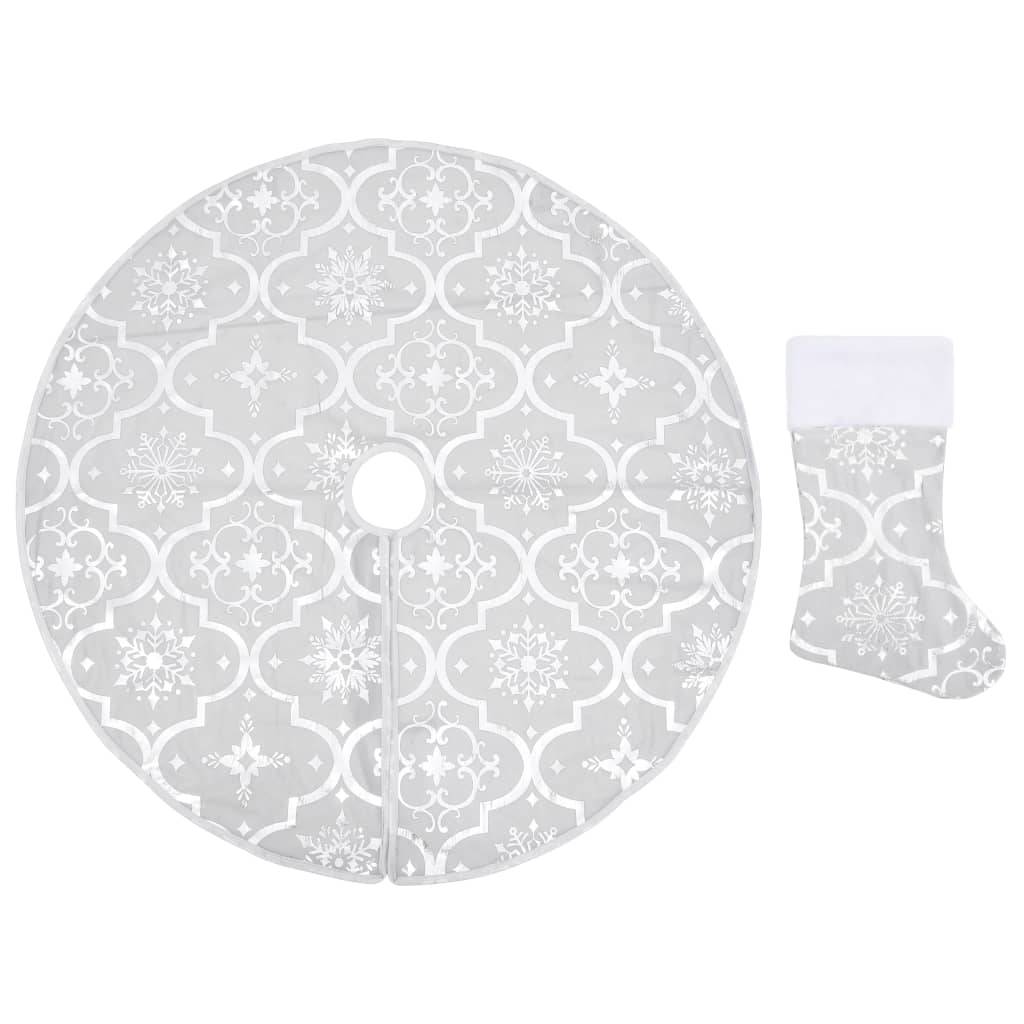 Jupe de sapin de Noël - Robe de sapin - Tapis de sapin de luxe avec chaussette Blanc 90 cm Tissu - Image 1