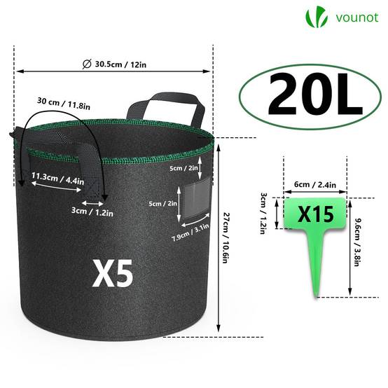 Lot de 5 sacs de plantation non tisse 20L avec poignee Noir - Image 2