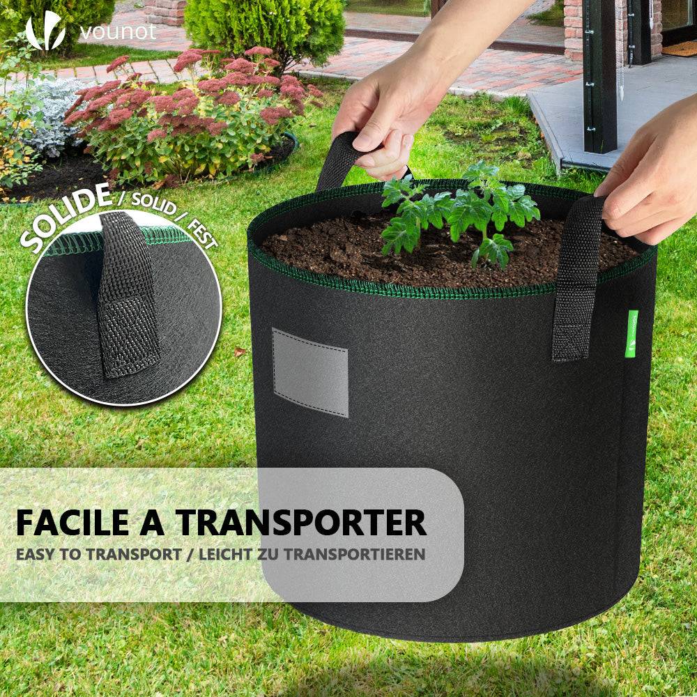 Lot de 5 sacs de plantation non tisse 20L avec poignee Noir - Image 7