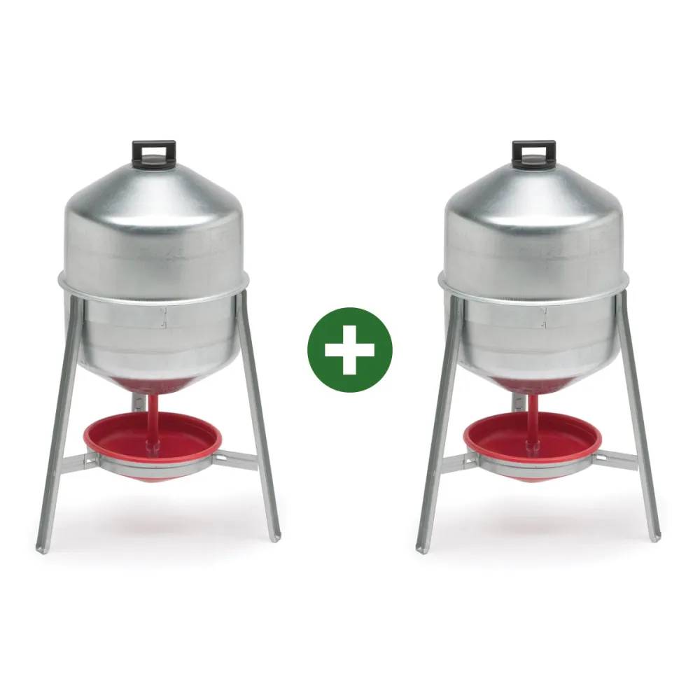 Lot de 2 Abreuvoirs poules et volailles métal galvanisé 30 L sur pieds - Image 1
