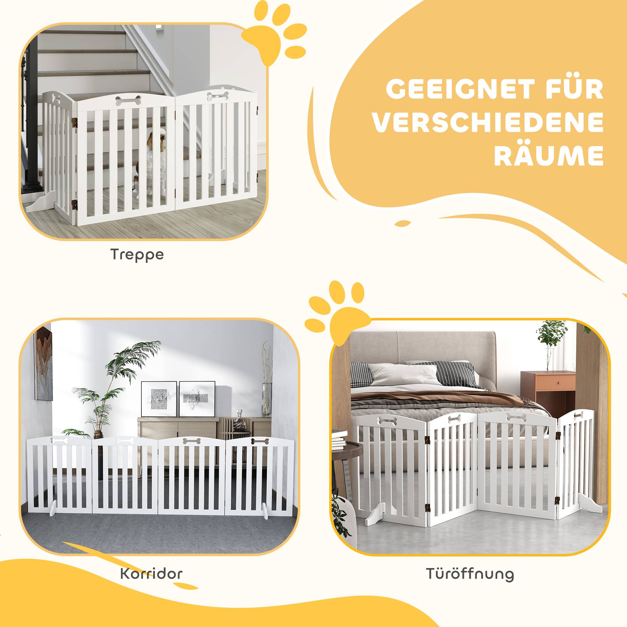 Panneau de séparation pour chien 4 pièces, bois, blanc, 207.5 x 30 x 61 cm - PANGIVO - Image 5