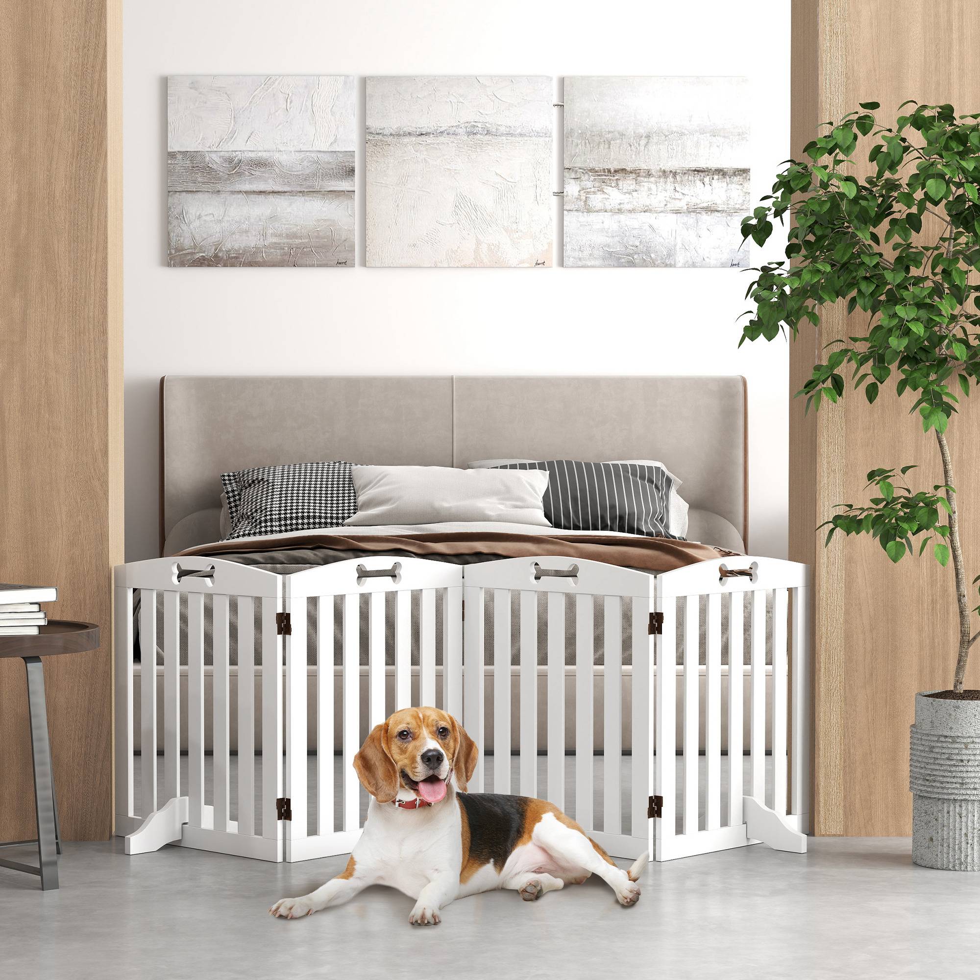 Panneau de séparation pour chien 4 pièces, bois, blanc, 207.5 x 30 x 61 cm - PANGIVO - Image 2