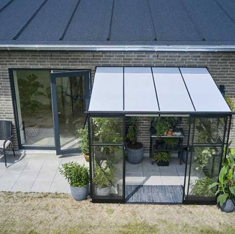 Halls - Serre adossée verre trempé et polycarbonate Qube Lean-to avec base 4.70m², Couleur Noir, Descentes de gouttières Oui - Image 3