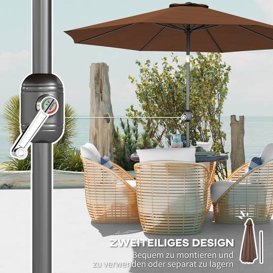 Parasol inclinable en acier et polyester marron 220 x 220 x 220 cm - PANGIVO - Image 6