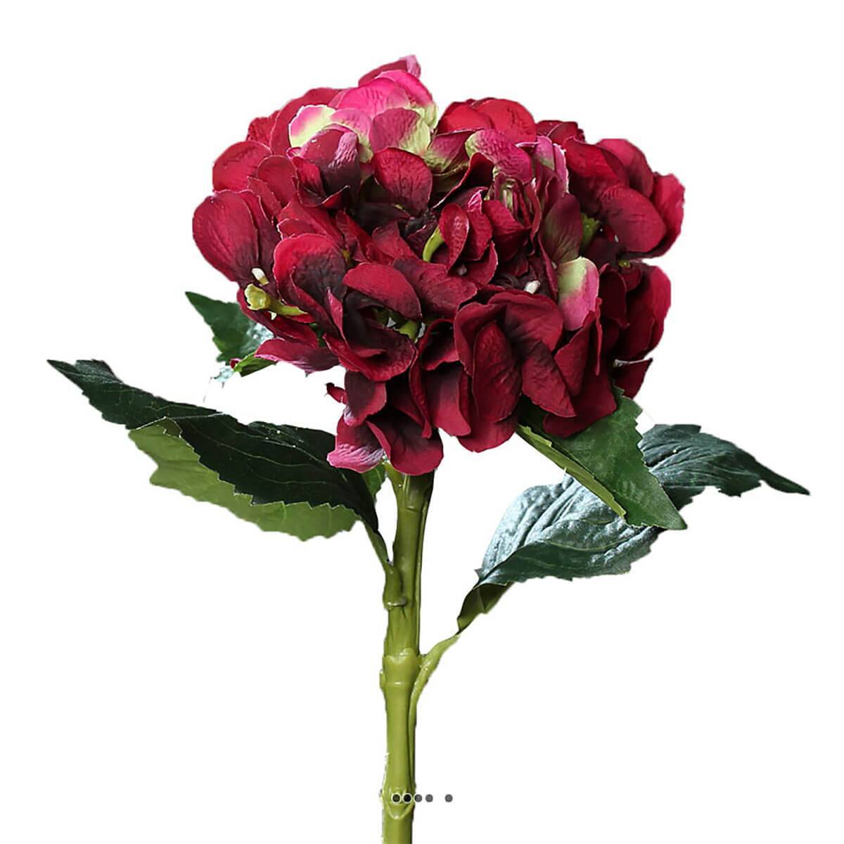 Artificielles - Hortensia artificiel en tige 1 tête 3 feuilles H 50 cm Top Bourgogne - couleur: Bourgogne - Imagen 1