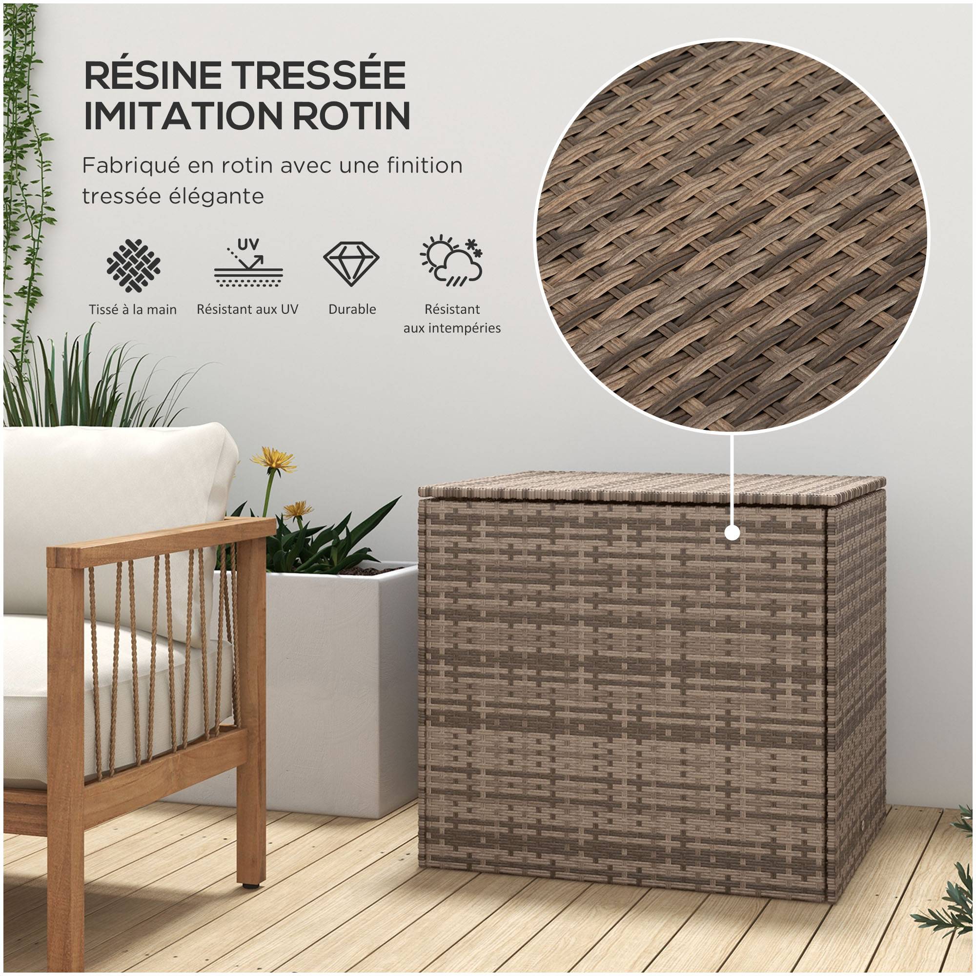 Coffre de rangement extérieur rotin synthétique terrasse protection anti-UV sable - ComfortXL Outdoor Living - Image 8