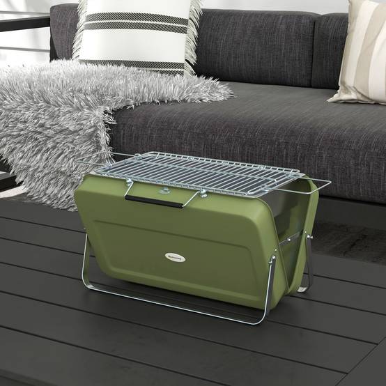 Barbecue charbon portable métal vert 47 x 30 x 28 cm - PANGIVO - Image 4