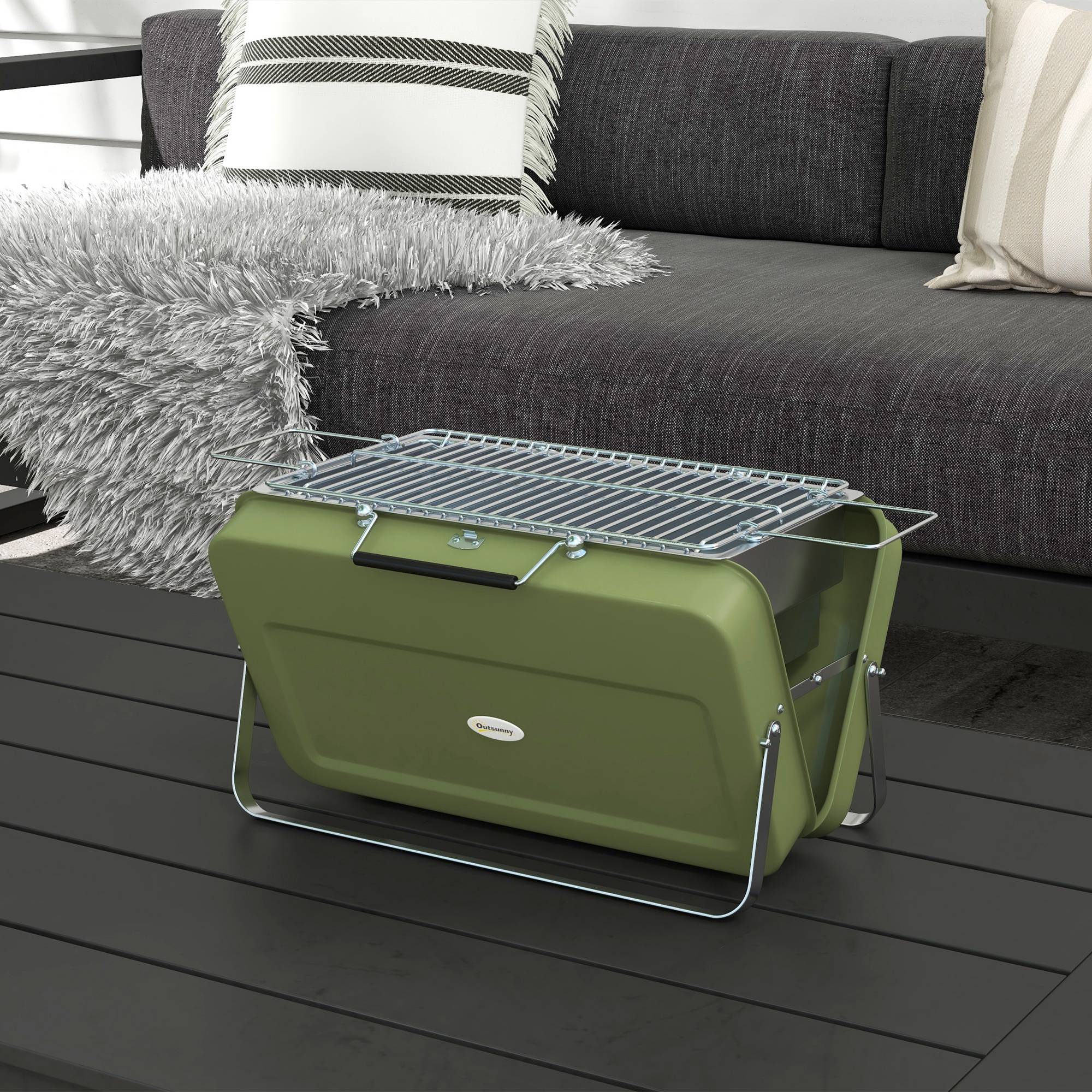 Barbecue charbon portable métal vert 47 x 30 x 28 cm - PANGIVO - Image 4