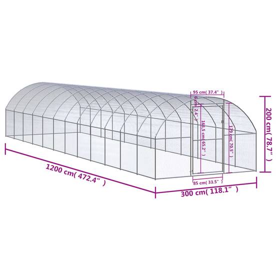 Poulailler extérieur Acier galvanisé Volière grillagée pour jardin 3x12x2 m – ComfortXL Outdoor Living - Image 7
