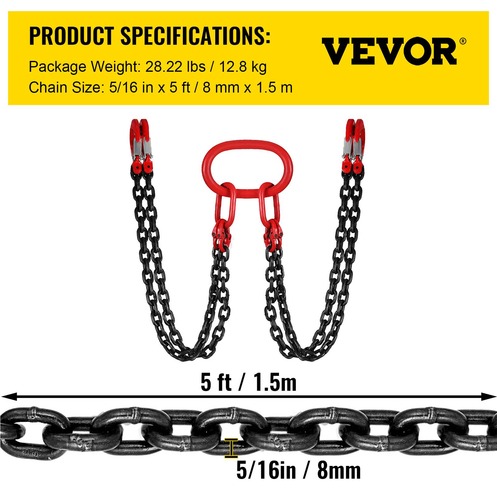 Chaîne levage 4 pieds 1.5m, diamètre 8mm, capacité 5T, grade G80, pour ports, construction, mines. - Image 7