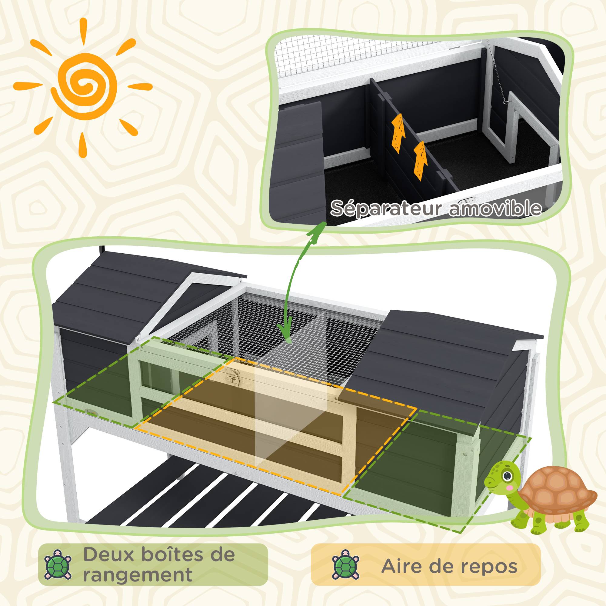 Enclos pour tortue bois gris 122 x 56.5 x 93 cm - PANGIVO - Image 6