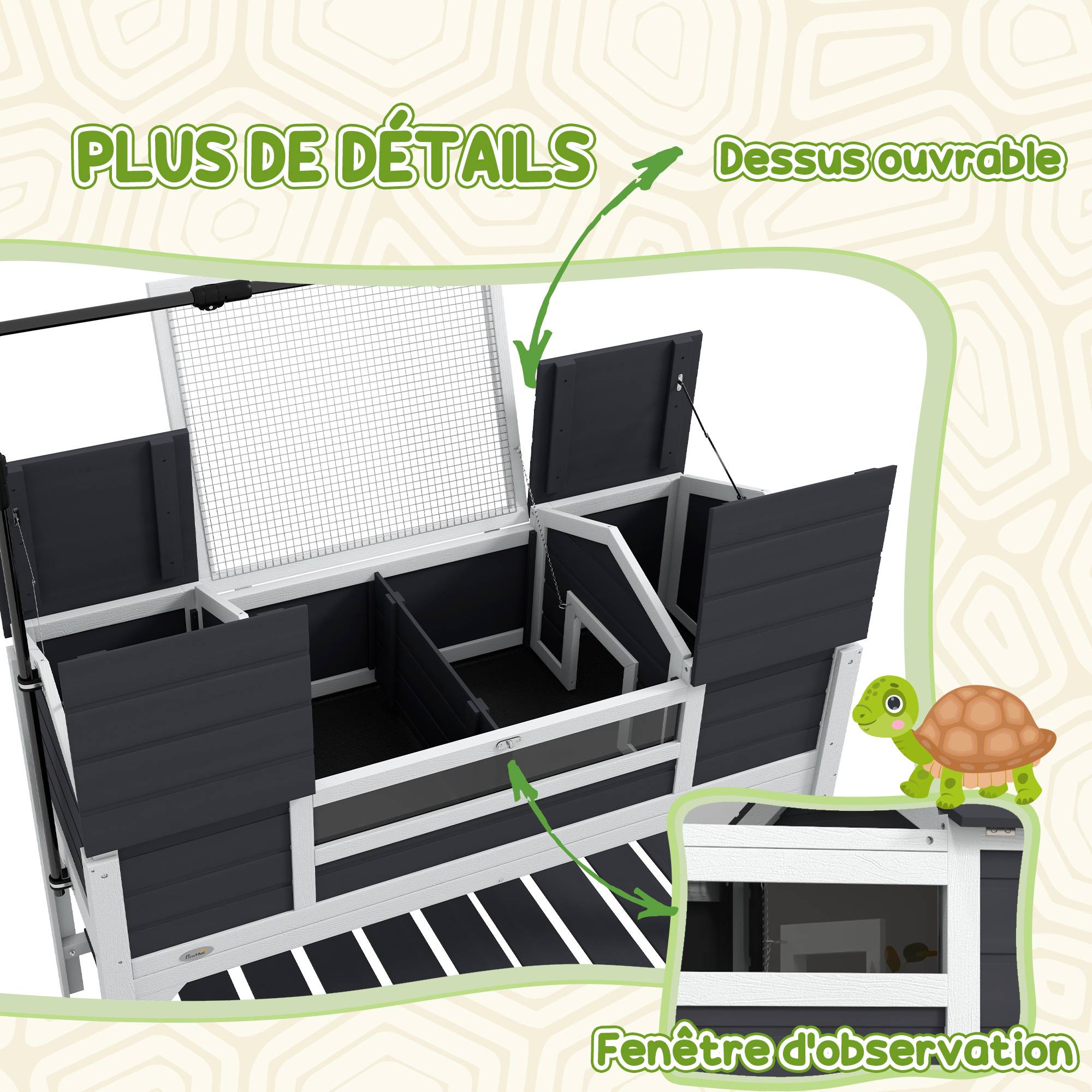 Enclos pour tortue bois gris 122 x 56.5 x 93 cm - PANGIVO - Image 10