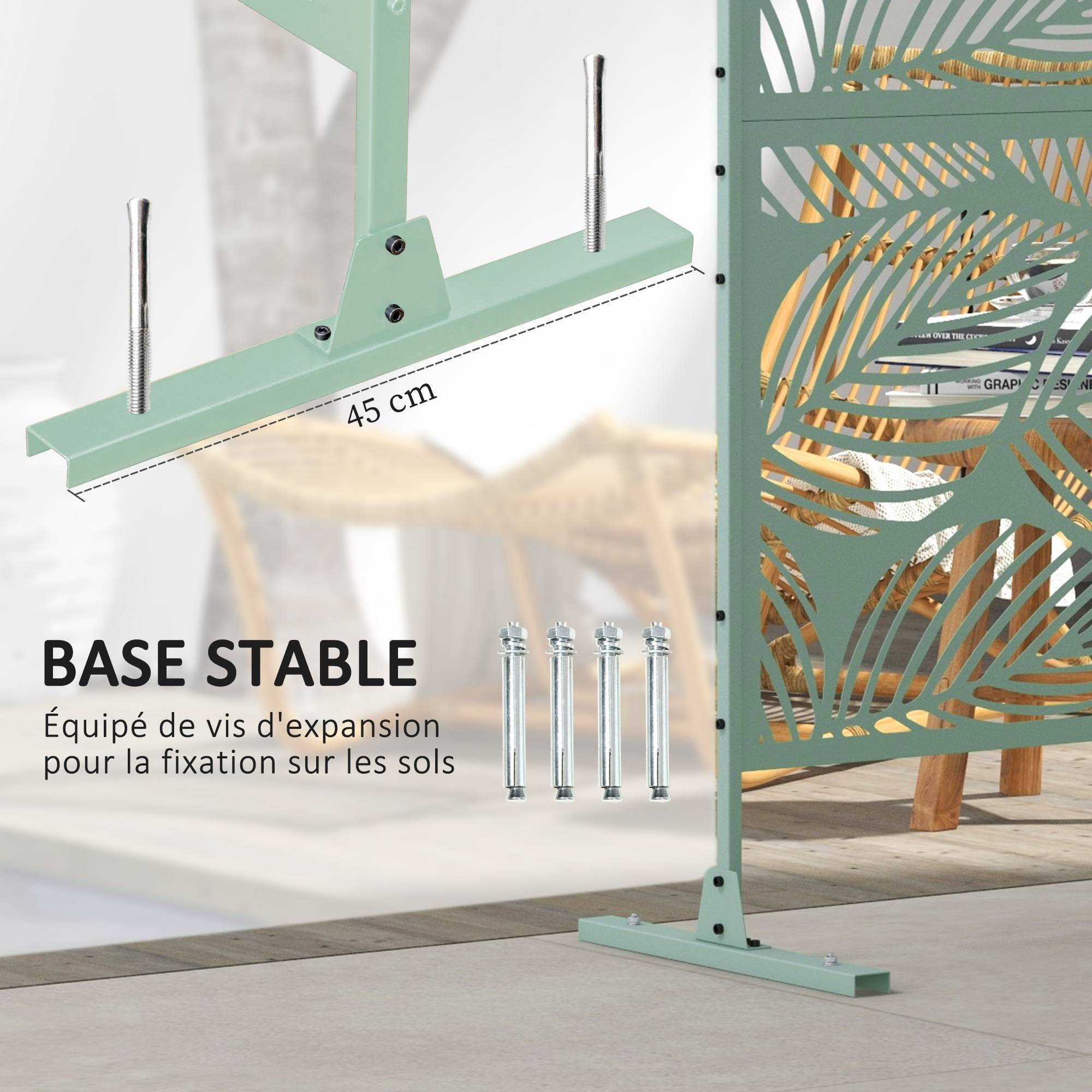 Panneau brise vue décoratif paravent extérieur vert à motif végétal en métal - 122 x 45 x 198 cm, vert - Image 7