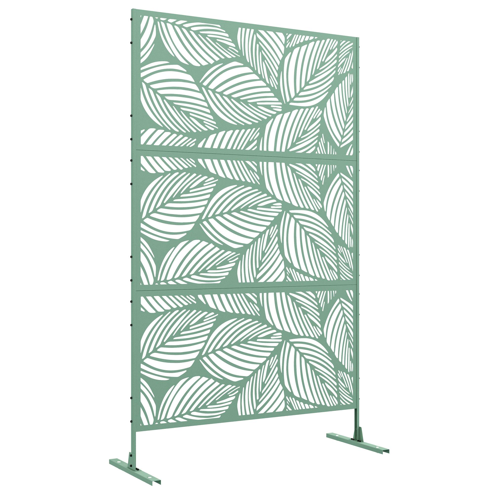 Panneau brise vue décoratif paravent extérieur vert à motif végétal en métal - 122 x 45 x 198 cm, vert - Image 1