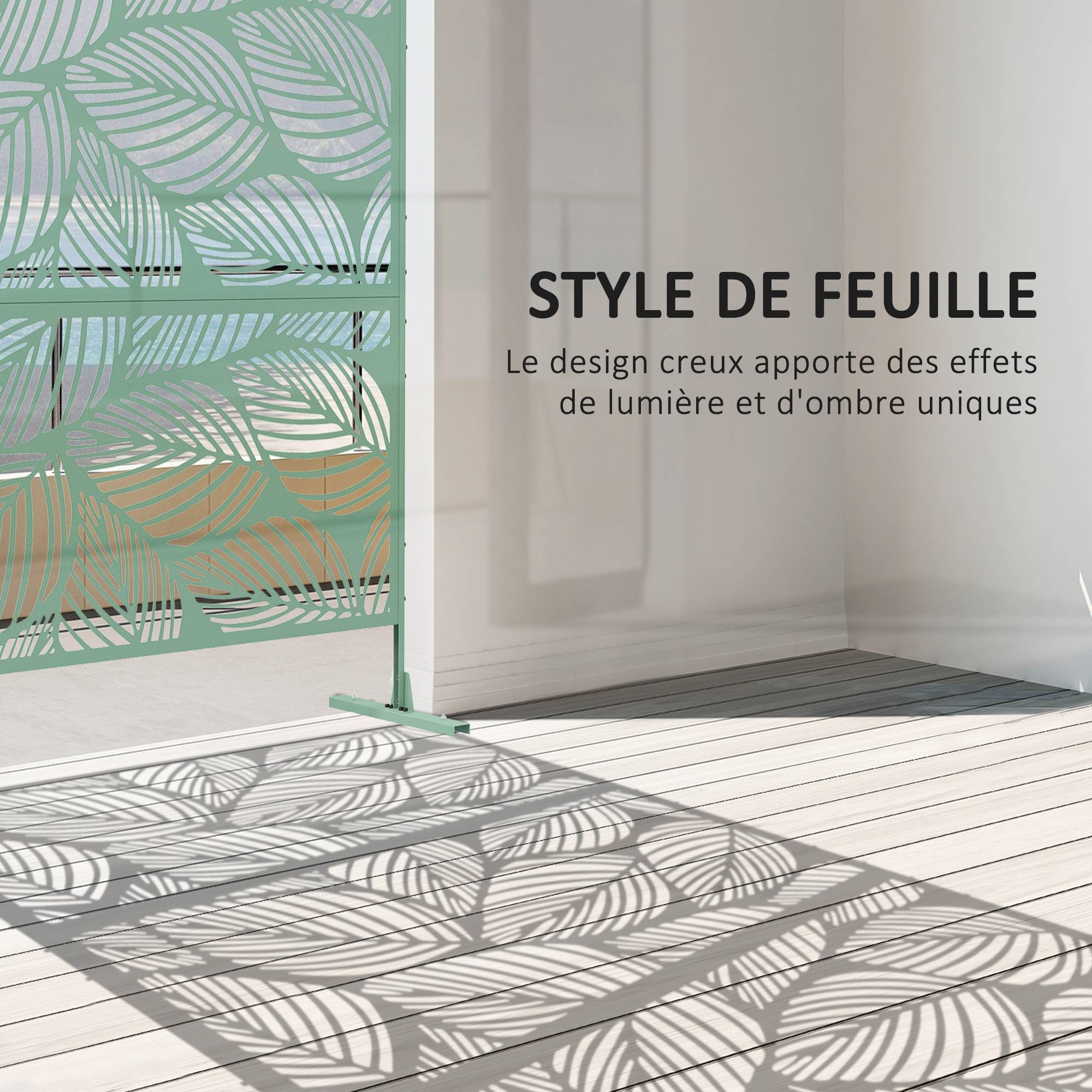 Panneau brise vue décoratif paravent extérieur vert à motif végétal en métal - 122 x 45 x 198 cm, vert - Image 6