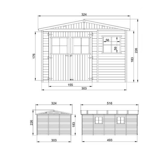 Timbela - Abri de Jardin en Bois Naturel H226x324x516 cm / 15 m² avec fenêtres - Atelier rangement outils et vélos - 17 mm d’épaisseur - Timbela M337 - Imagen 6