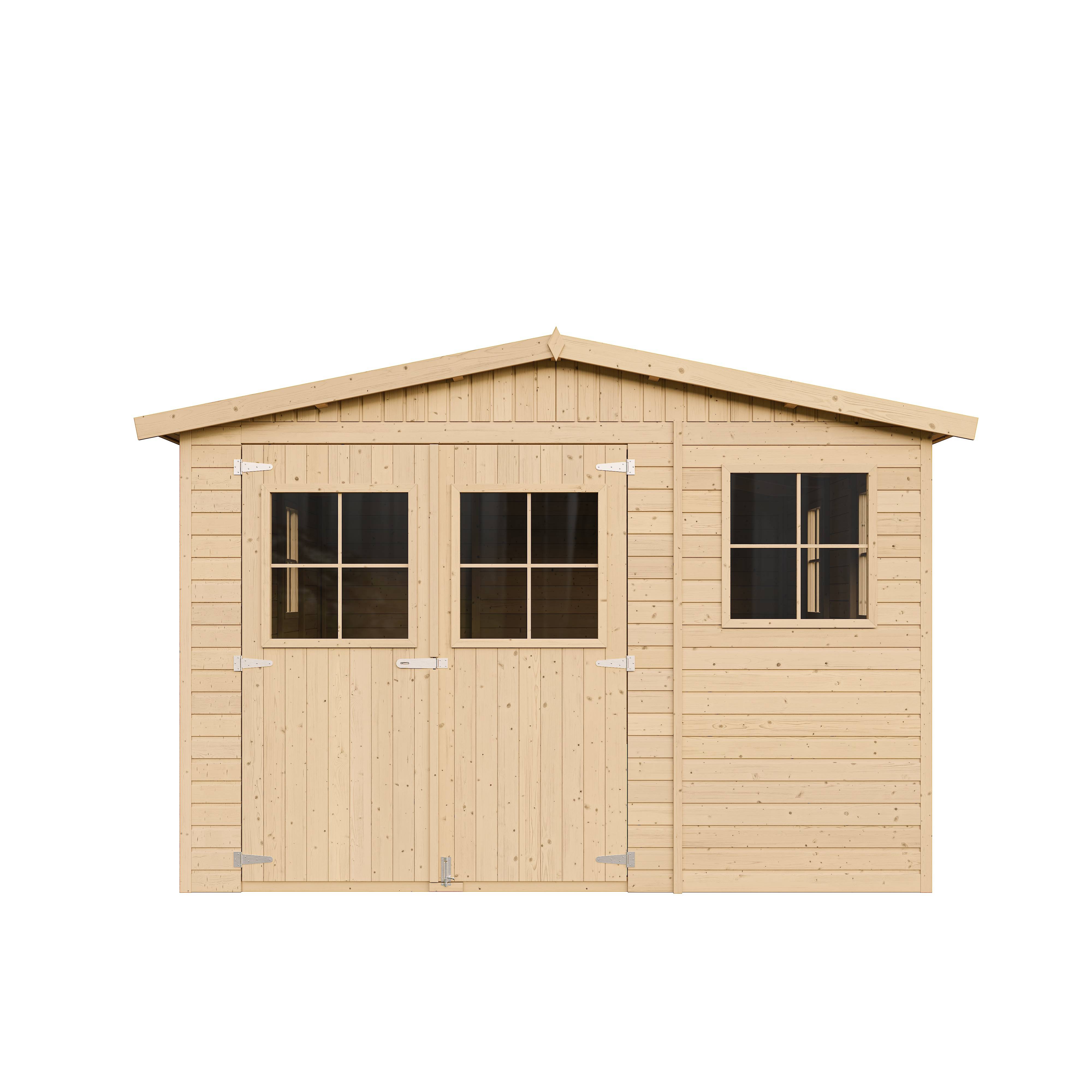Timbela - Abri de Jardin en Bois Naturel H226x324x516 cm / 15 m² avec fenêtres - Atelier rangement outils et vélos - 17 mm d’épaisseur - Timbela M337 - Imagen 3