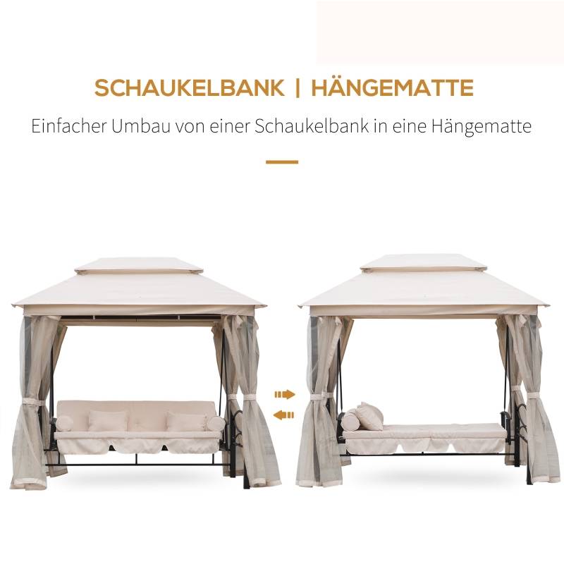 Balancelle de jardin 3 places Acier Polyester avec moustiquaire et fonction lit Beige 256cm - ComfortXL Outdoor Living - Image 4