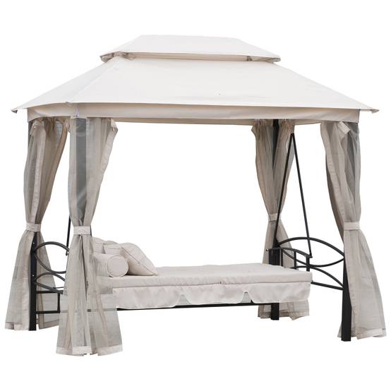 Balancelle de jardin 3 places Acier Polyester avec moustiquaire et fonction lit Beige 256cm - ComfortXL Outdoor Living - Image 2