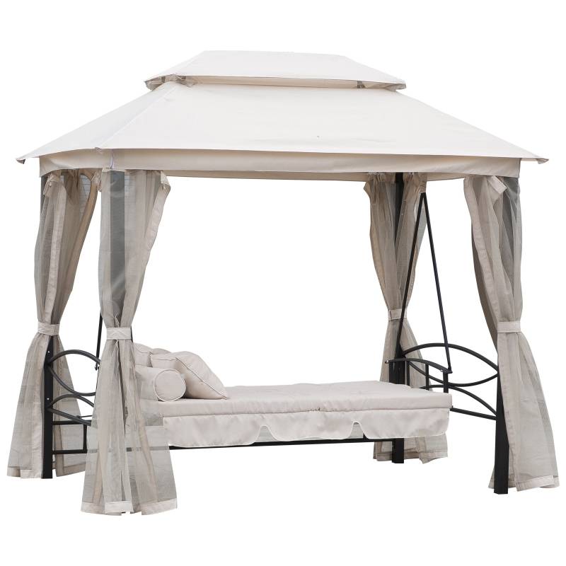 Balancelle de jardin 3 places Acier Polyester avec moustiquaire et fonction lit Beige 256cm - ComfortXL Outdoor Living - Image 2