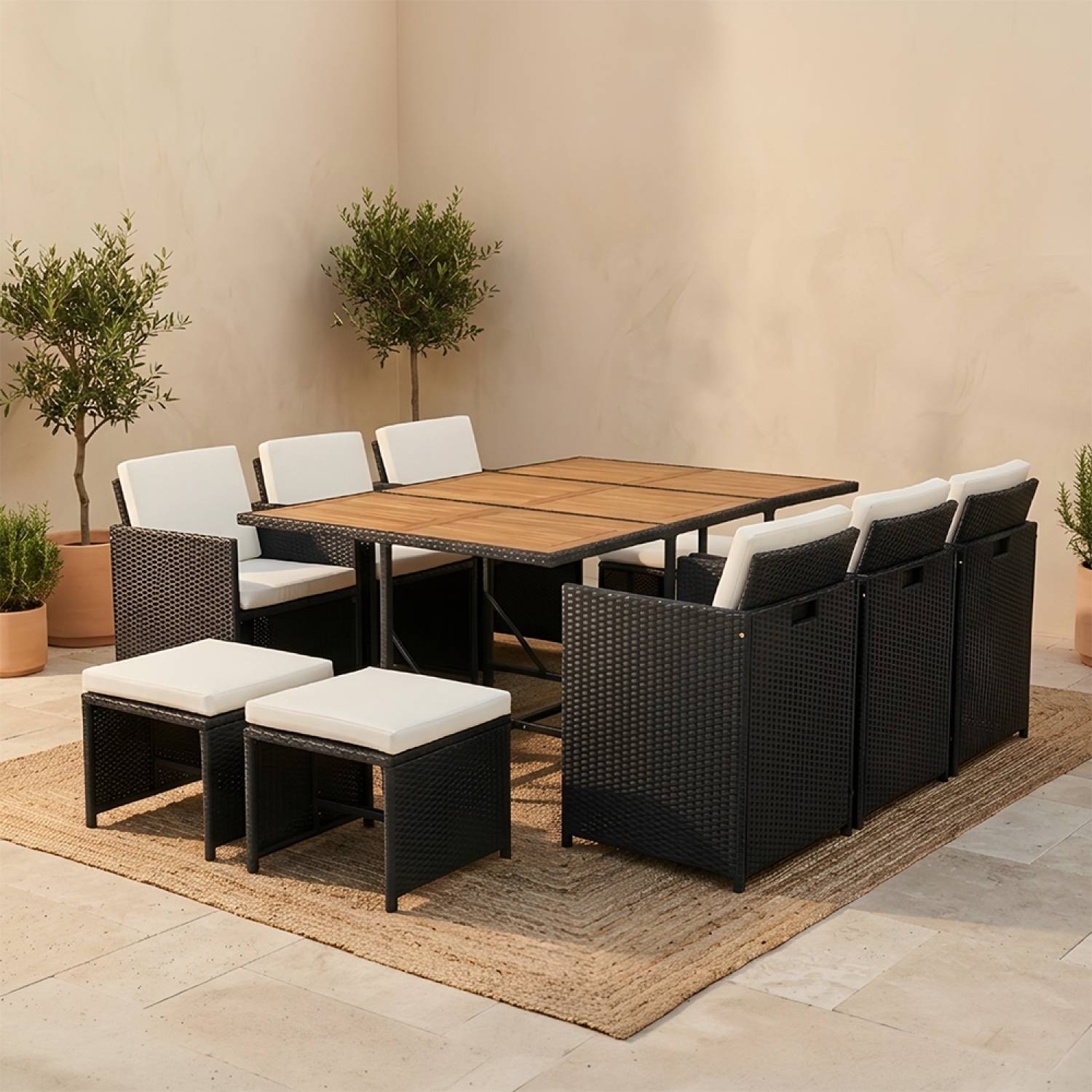 Salon de jardin 10 pl en acacia et résine noir + housse TOLEDO - Image 2