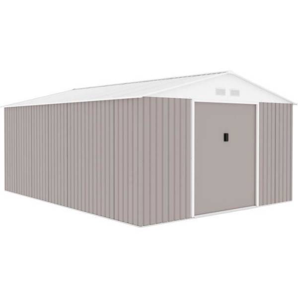 Sans Marque - Abri de jardin en métal 15,16 m² - 340 x 446 x 210 - SATURNE - Kit d'ancrage inclus, 2 portes coulissantes - Taupe