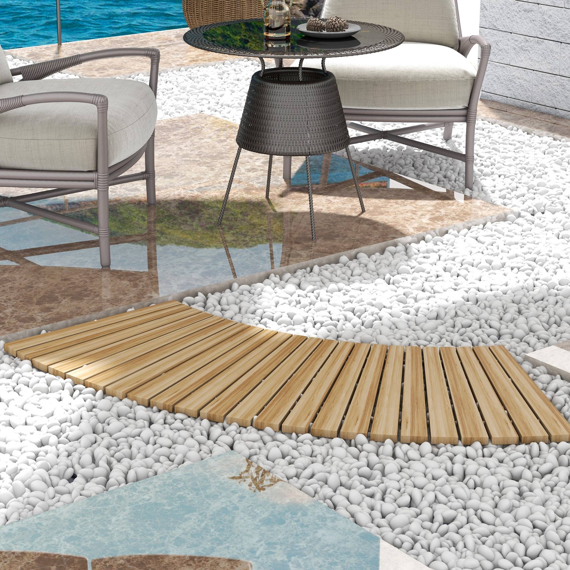 Outsunny - Allée chemin de jardin incurvé enroulable en lattes de bois dim. 120/72L x 38l cm sapin pré-huilé - Outsunny - Imagen 2