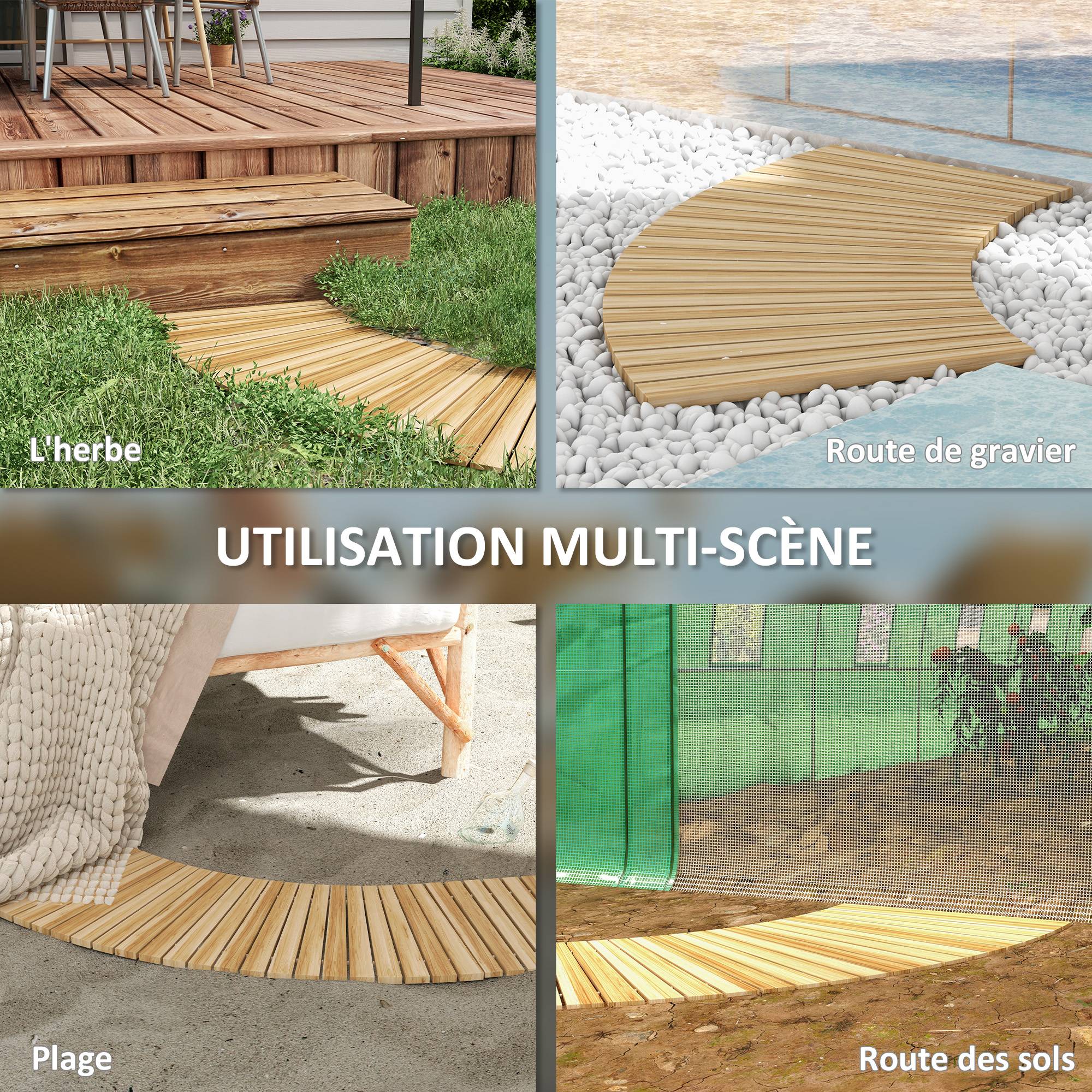 Outsunny - Allée chemin de jardin incurvé enroulable en lattes de bois dim. 120/72L x 38l cm sapin pré-huilé - Outsunny - Imagen 4